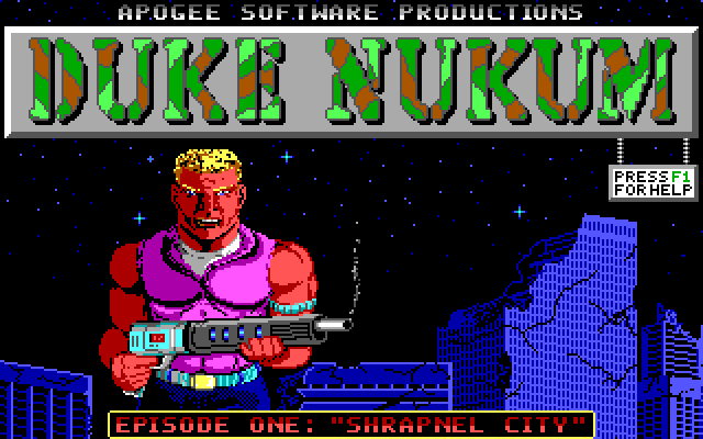 Duke Nukem (1991) title screen running in DOSBox