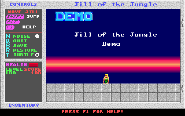 Jill of the Jungle (1992) title screen running in DOSBox