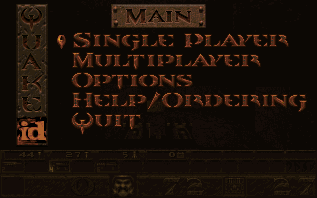 Quake (1996) main menu running in DOSBox