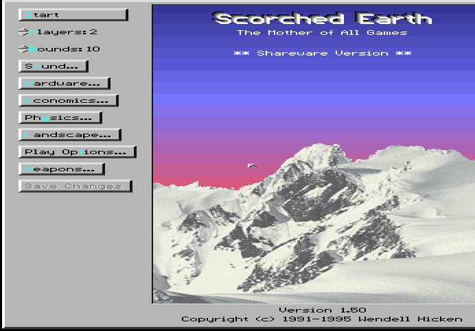 Scorched Earth DOS game screenshot