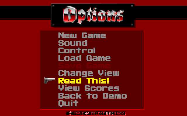 Wolfenstein 3D (1992) main menu running in DOSBox